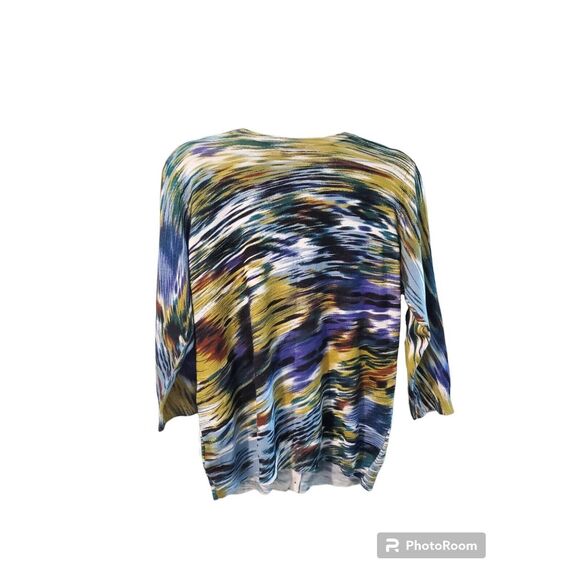 Joseph A C'est Silk Size L Blue Gold Black Sweater Women Button Up - Picture 3 of 3